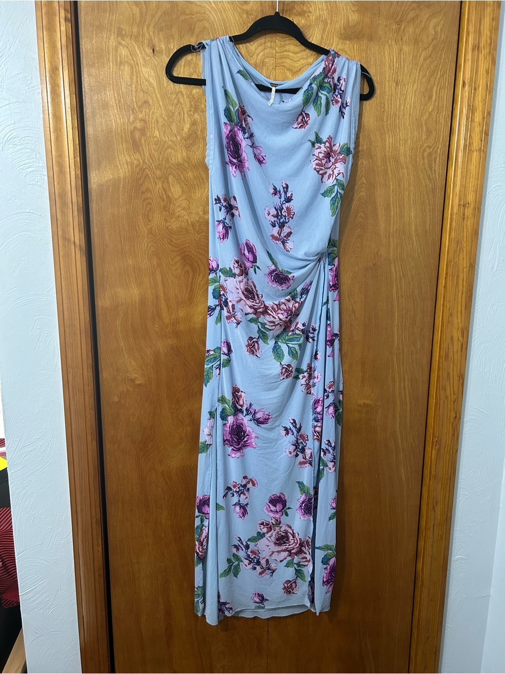 Free People Light Blue Floral Draped Maxi Dress